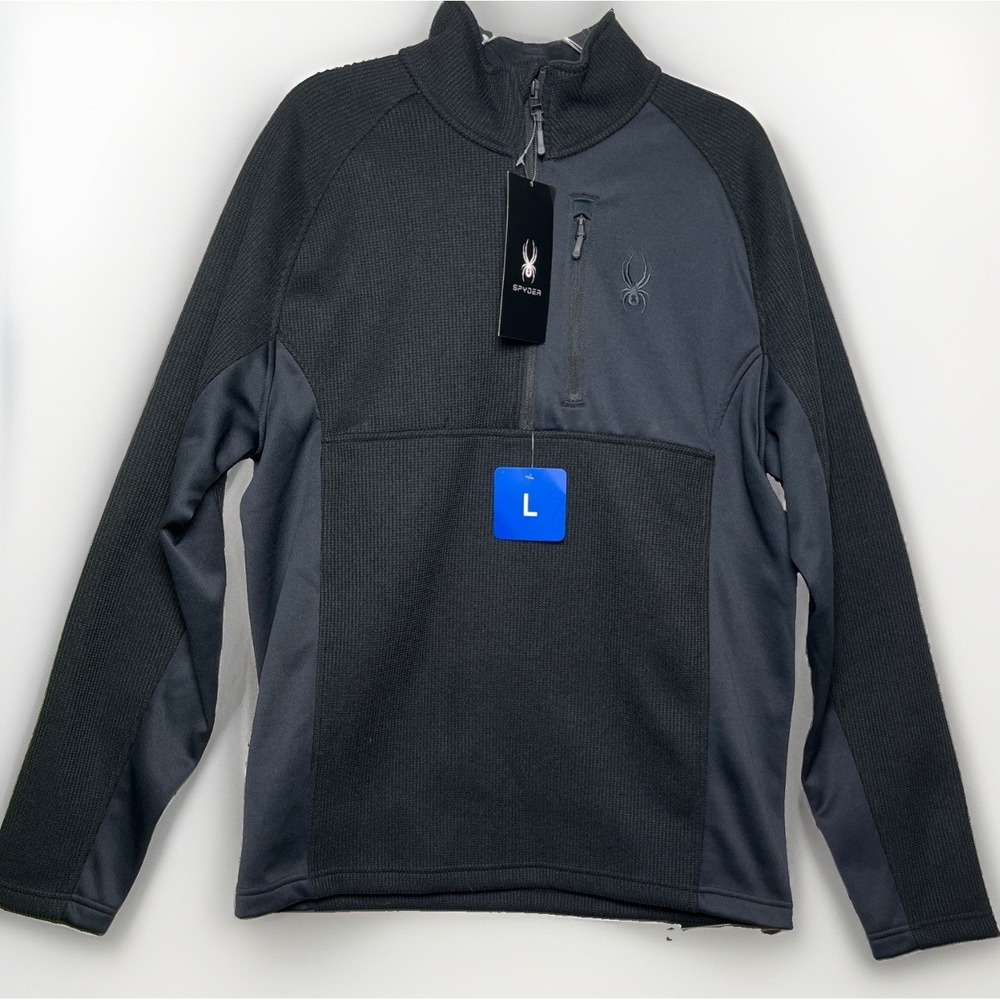 Spyder NWT Mens Large Half Zip Gait Waffle Knit Pullover Sweater Jacket Black